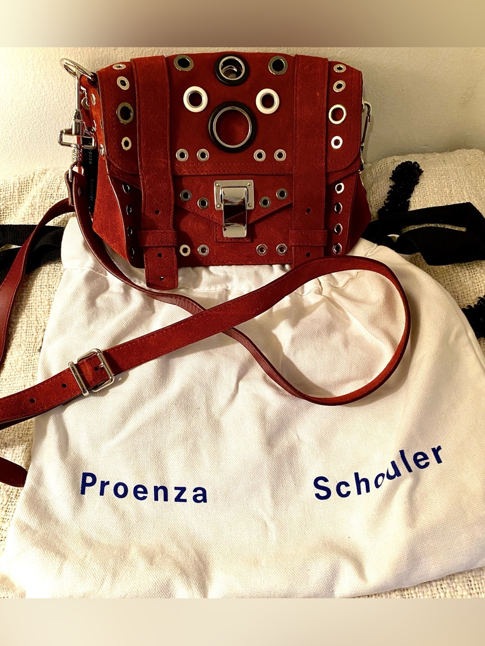 Proenza Schouler Midnight Plum PS1 Mini  Crossbody Suede+Grommet Bag - Picture 2 of 15